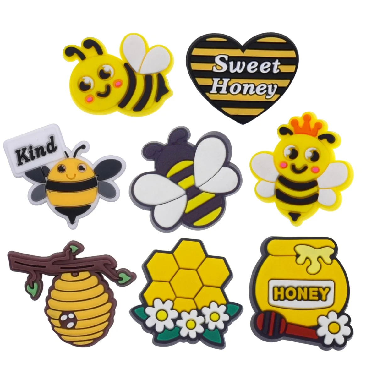 8pcs Bee Theme Shoe Decoration Charms, Bee Honey Hive Flower Honey Jar Shoe Charms for Party Favors Birthday Gifts