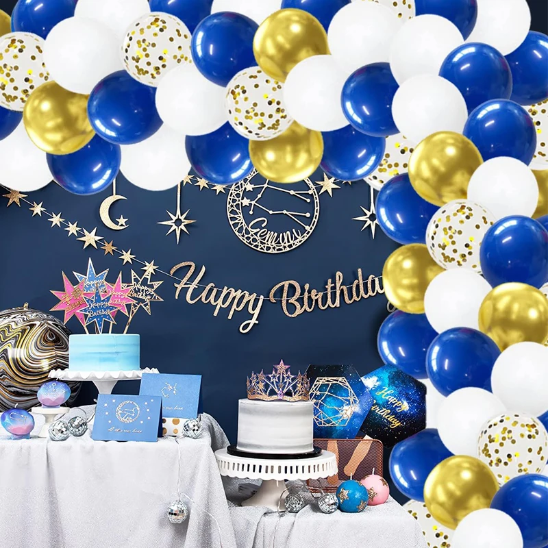 Navy Blue Gold Confetti Balloon Arch Garland Kit for Boy's Birthday Baby Shower Party Decoration Set Inflatable Latex Balloons