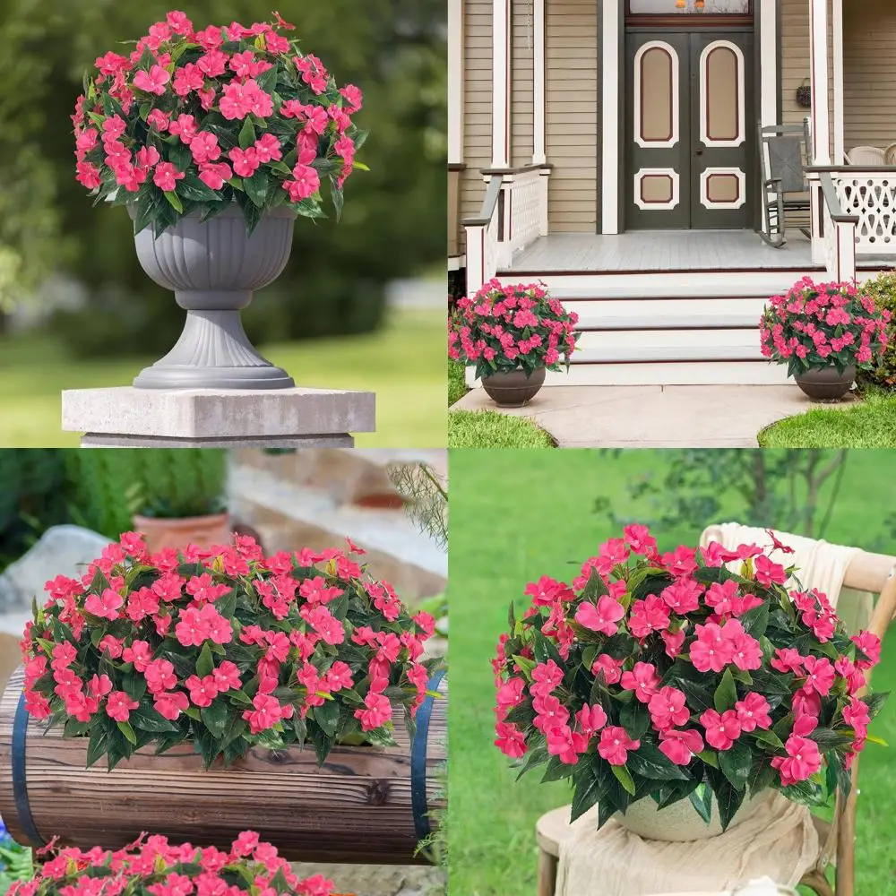 

Искусственный букет из импациенс из шелка, 15,7 дюйма, 8 штук, цвет розово-красный, для весеннего декора интерьера