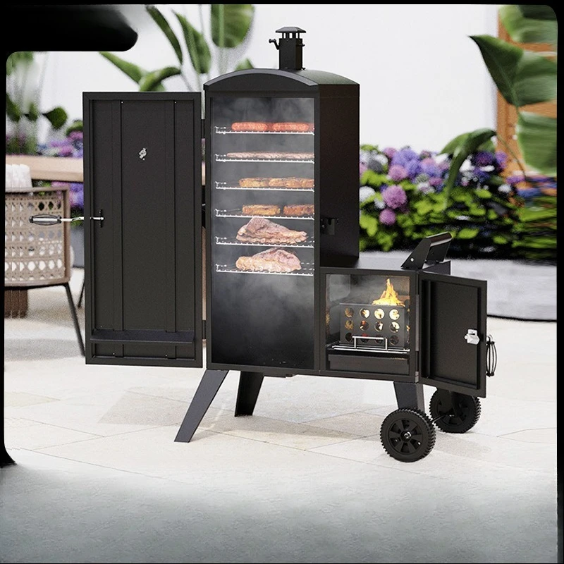 American Vertical Charcoal Smoker Grill, Commercial Meat Smoking Oven with Hanging Racks for Outdoor & Catering Use