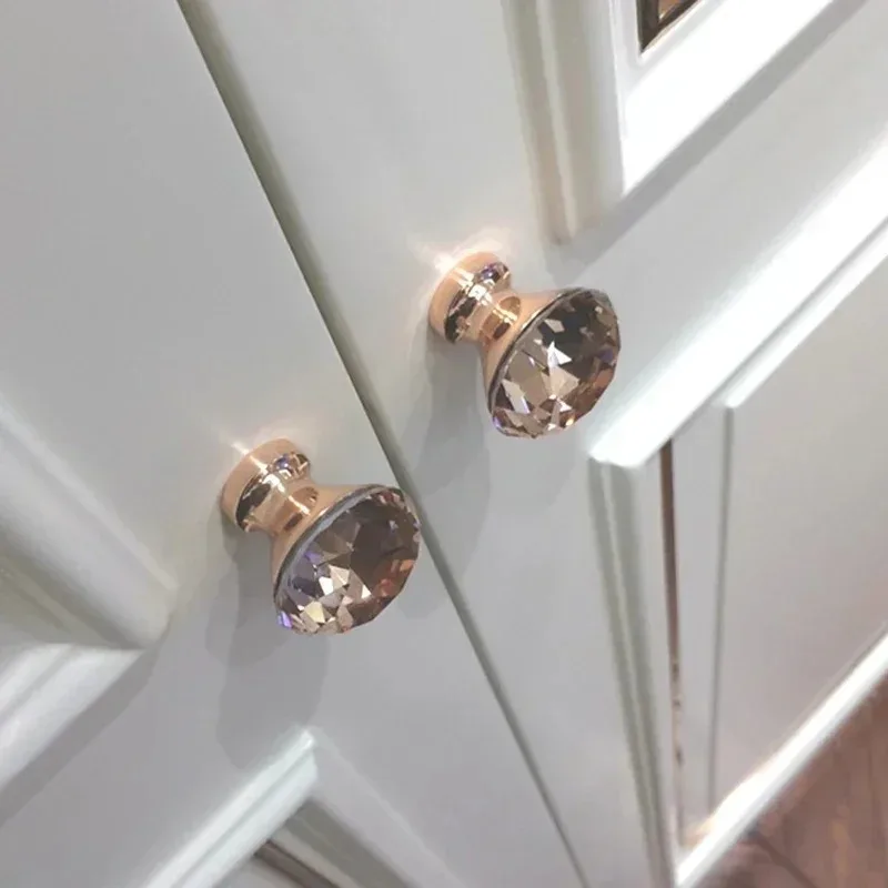 1PC Rose Gold Rhinestone Door Knob Cabinet Drawer Cupboard Wardrobe Kitchen Pull Handle Door Pulls Hardware Cabinet Accessories