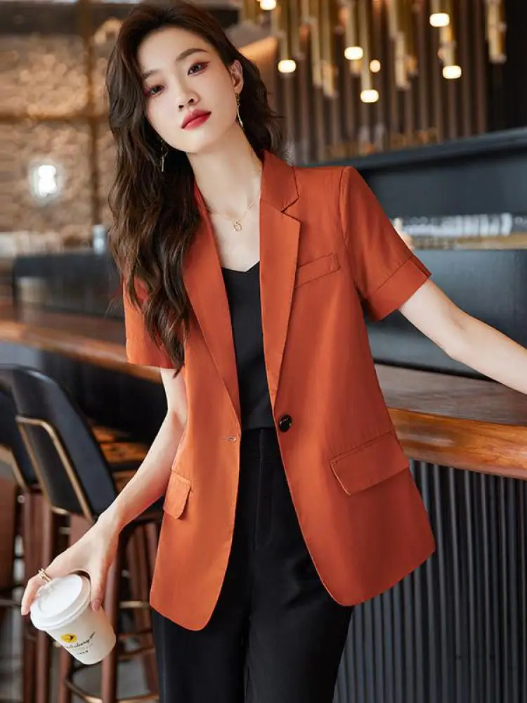 

Fashion Casual Short Sleeve Suit Jacket Tops Women Clothing Basic Streetwear Office Blazer Coats Ladies Summer Goddess Vestidos
