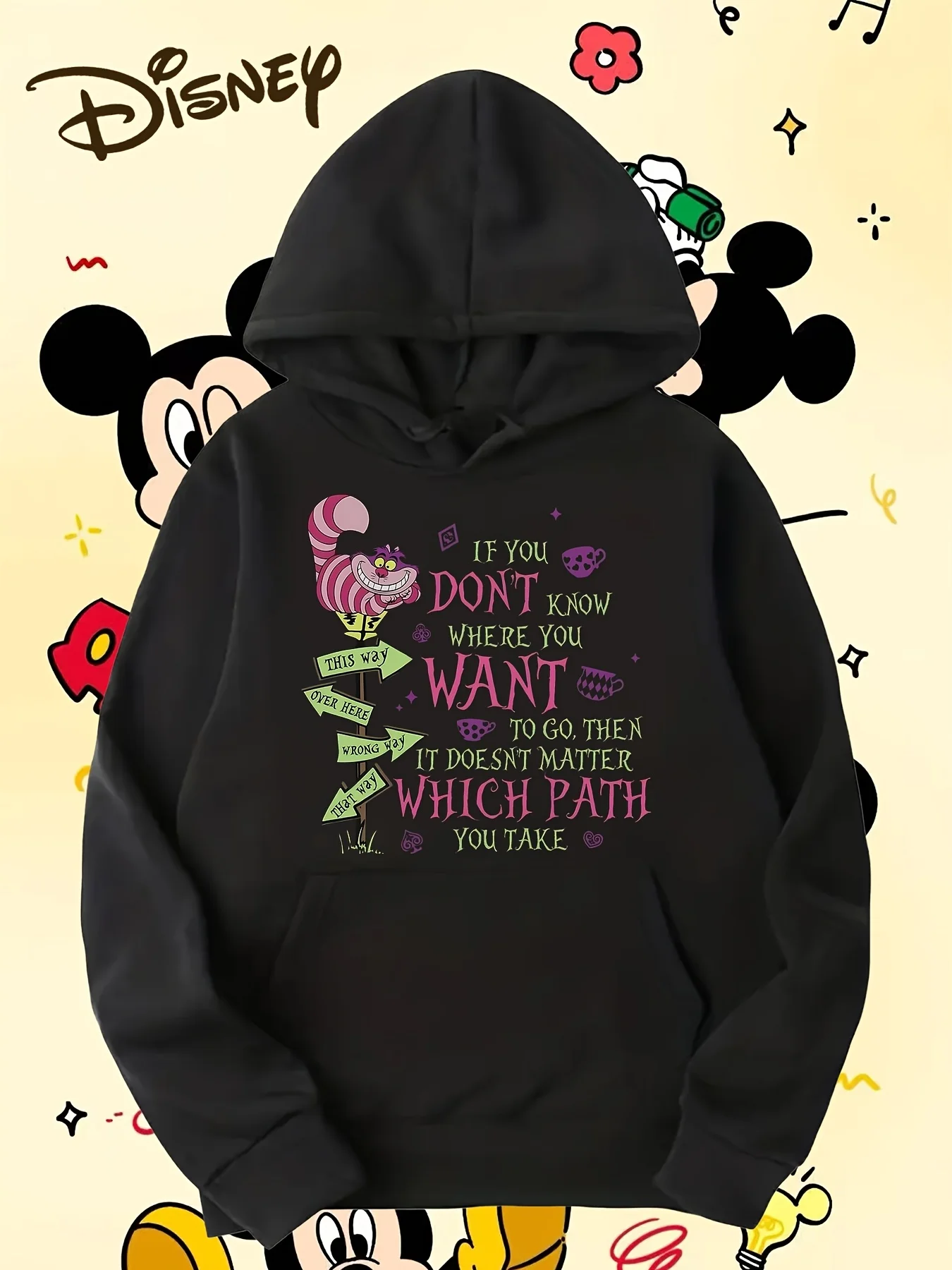 سويت شيرت بغطاء للرأس من Disney Alice in Wonderland Cheshire Cat للرجال والنساء، سويت شيرت كاجوال ومريح بقلنسوة