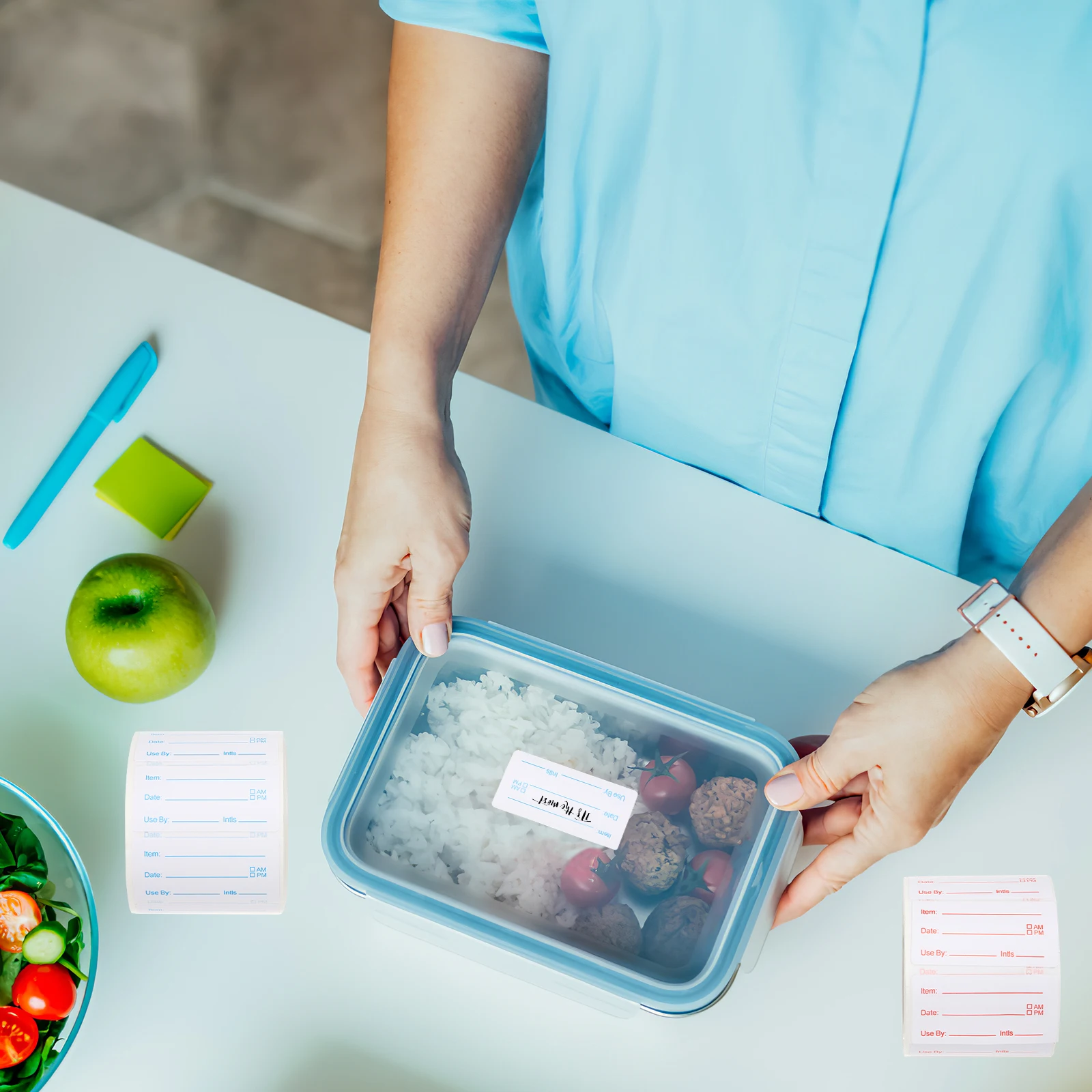 

2 Rolls Storage Labels Date Stickers for Containers Freezer Labels For Food Containers Kitchen Removable Adhesive Red Blue