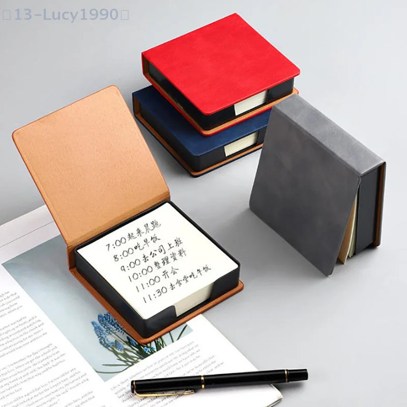 【CCA13】Sticky Note Box With Notepads PU Leather Memo Pad Dispenser Desktop Supplies For Students Office Worker