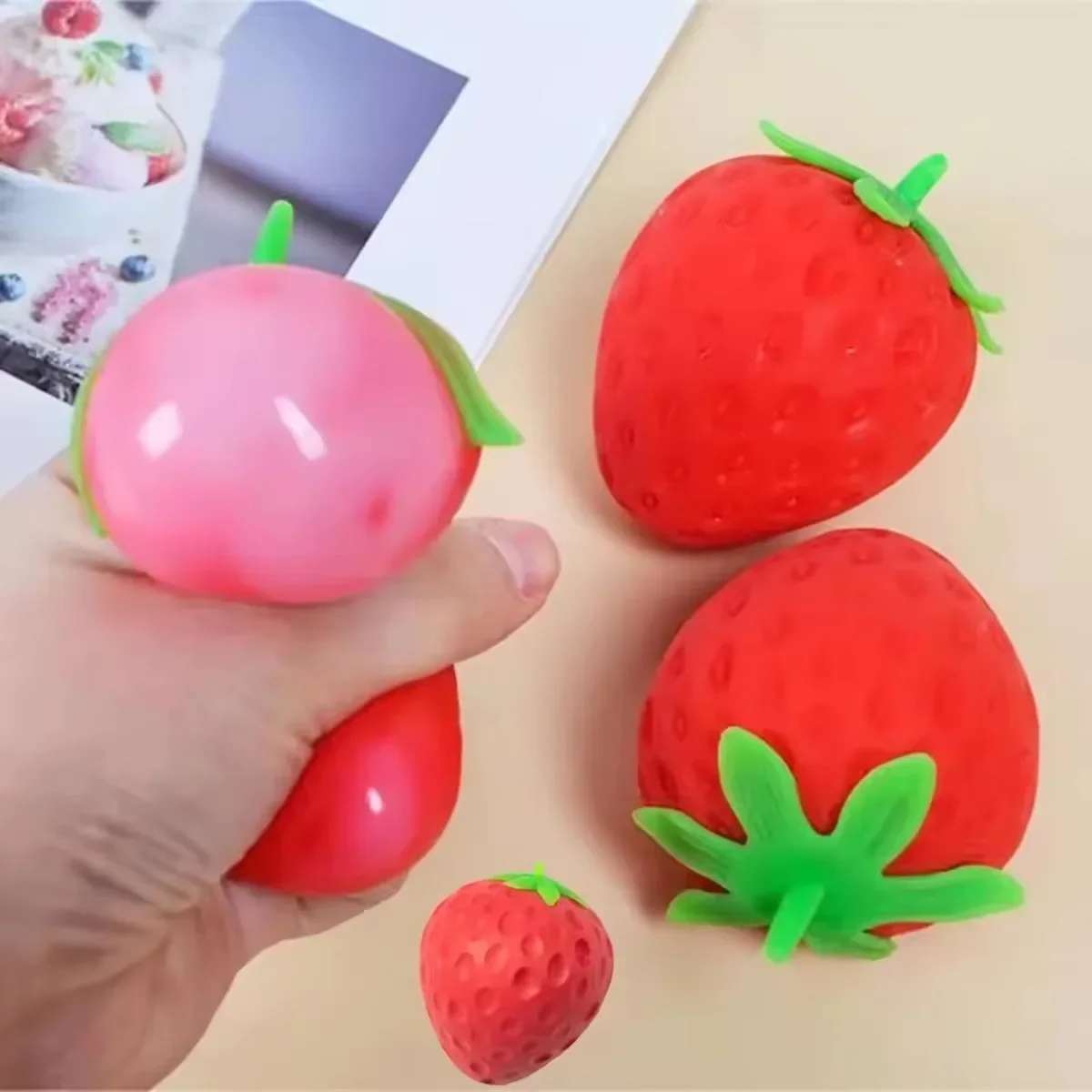 Strawberry Crunchy Stress Ball Squeeze Toy Squishy Crispy Fidget Round Blocks Decompression Sensory Gift Moto