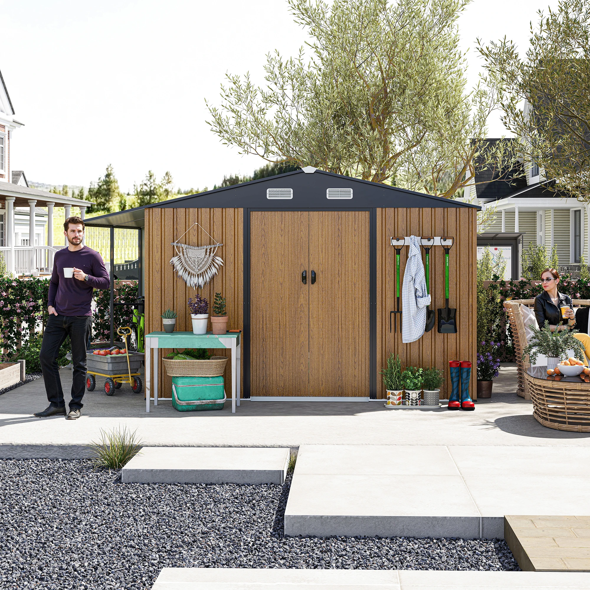 

Сарай для хранения на открытом воздухе 10x12 футов, очень большой металлический навес, уличный стальной крошечный дом, идеально подходящий для сада, заднего двора, патио