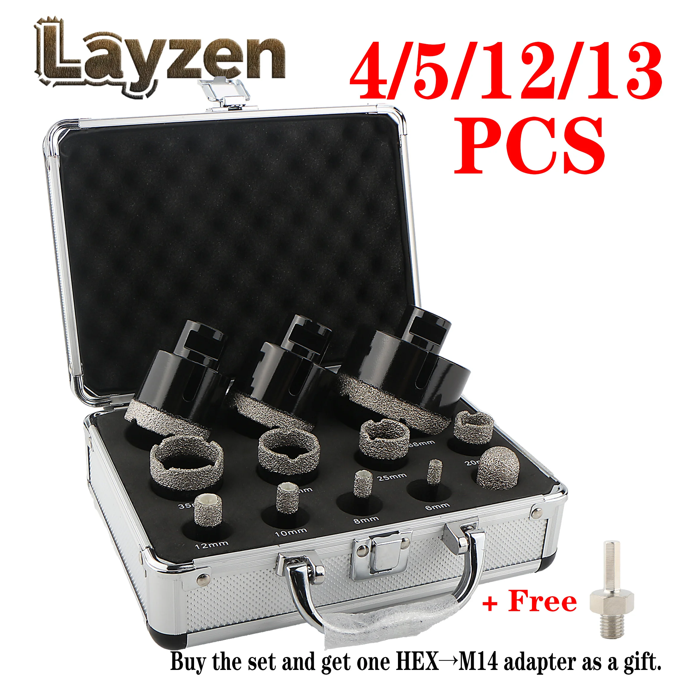 

4/5/12/13Pcs M14 Thread Brazed Diamond Dry Drilling Bits Hole Saw Set For Ceramic Tile Porcelain Granite Marble Hole Opener Tool