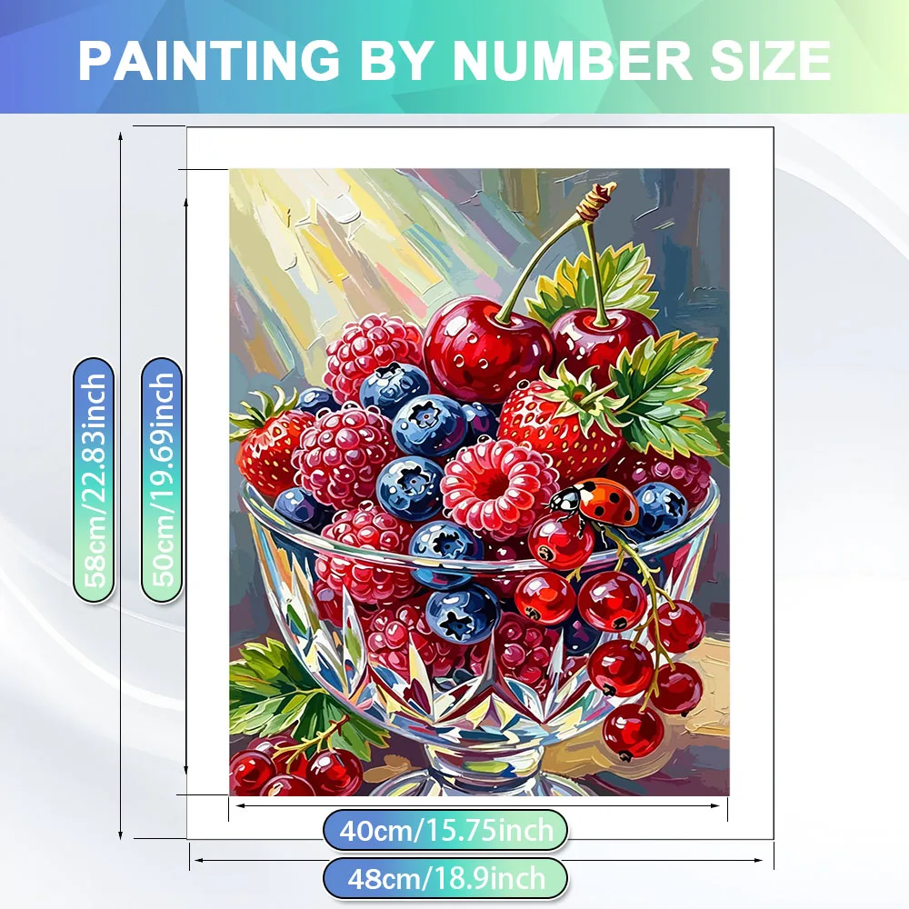 HUACAN Kitchen Paint By Number Mixed Berries Glass Bowl Ladybug  DIY Drawing By Numbers For Adults Fruit Canvas Painting Kit