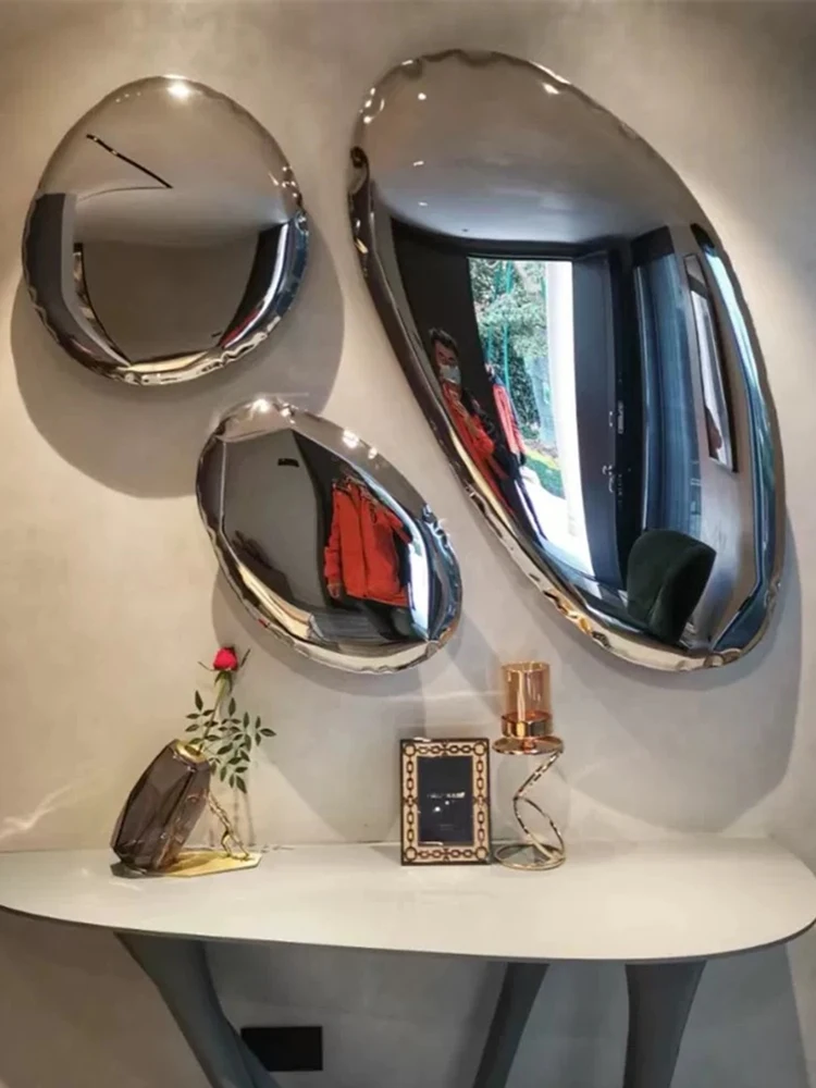 Contemporary stainless steel water drop mirror installation wall hanging restaurant decoration pendant soft decoration