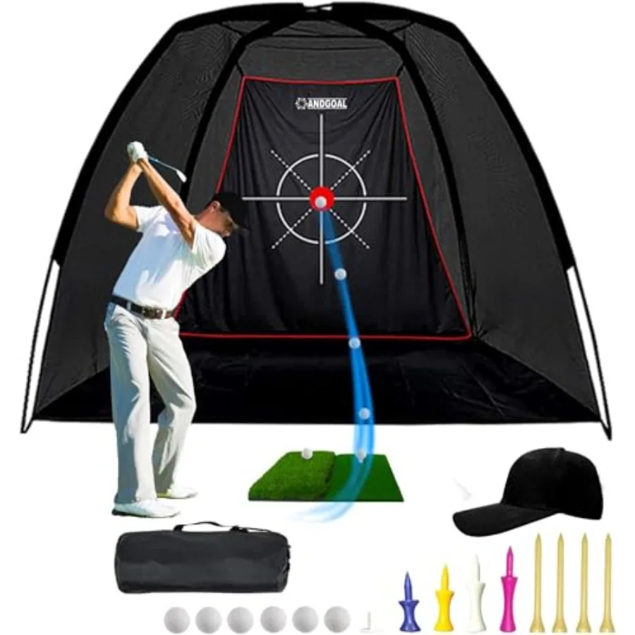 

Golf Net Practice Hitting Driving Range - Quiet Impact Heavy Duty Training Cage with Triple-Turf Mat for Backyard Garage Indoor