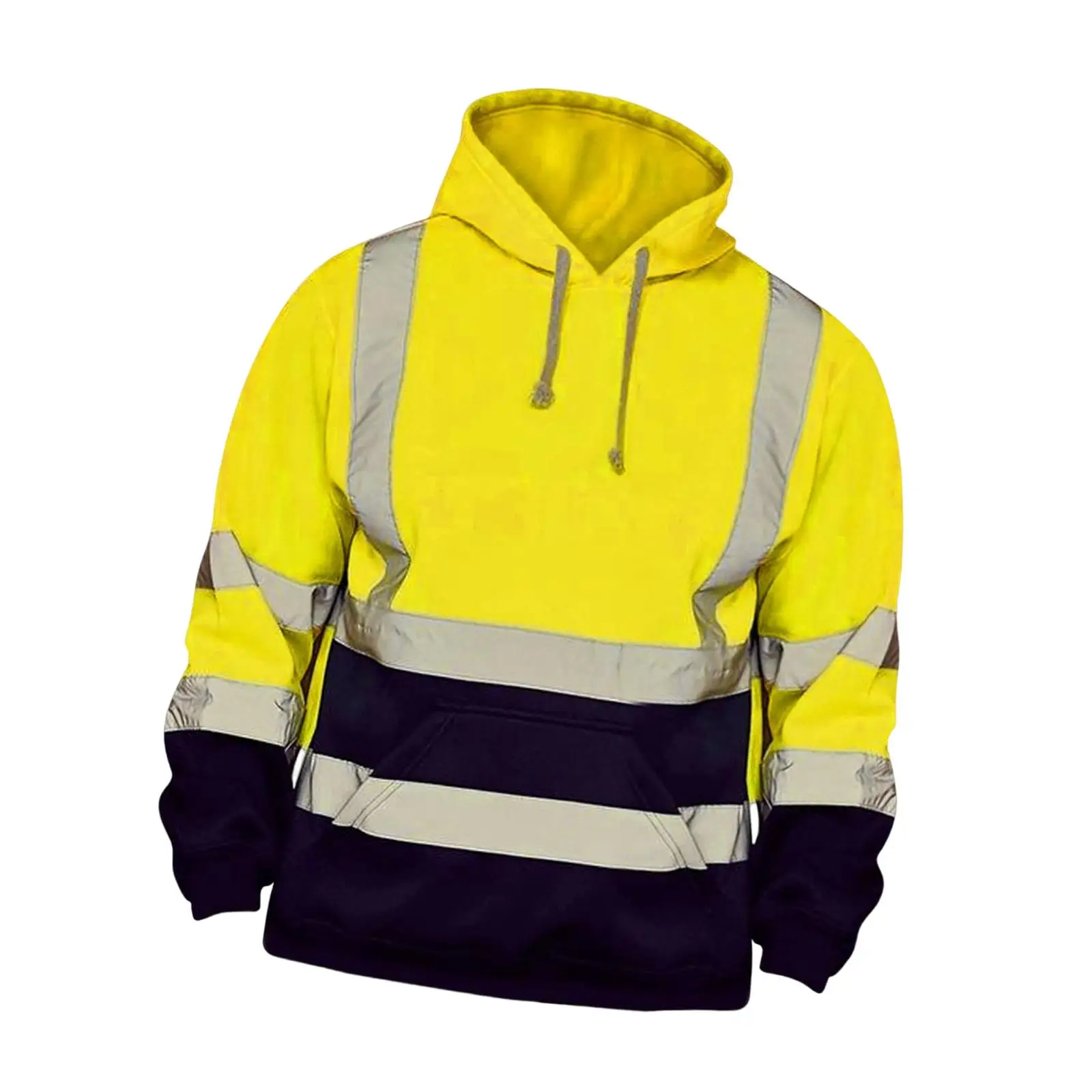 Mens Hoody Sweatshirt Reflective Strips Long Sleeve High Visibility Work Jacket Coat for Warehouse Work Night Riding Roadside