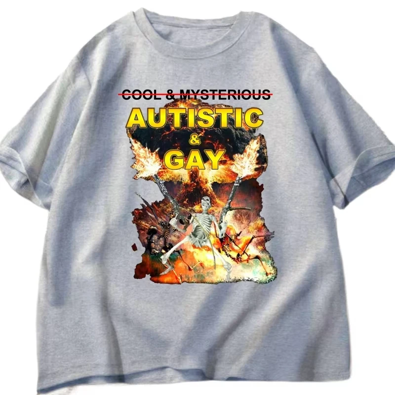 التوحد والمثليين الهيكل العظمي انفجار تي شيرت محفور الجرافيك تي شيرت ملعون الهيكل العظمي التوحد ميمي الرجال النساء تيز ملابس الصيف #2