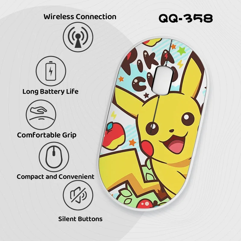 Bluetooth Wireless Mouse Cartoon Pikachu Theme Mouse Mini Portable Silent Mouse for MacBook Notebook PC Laptop Tablet Office