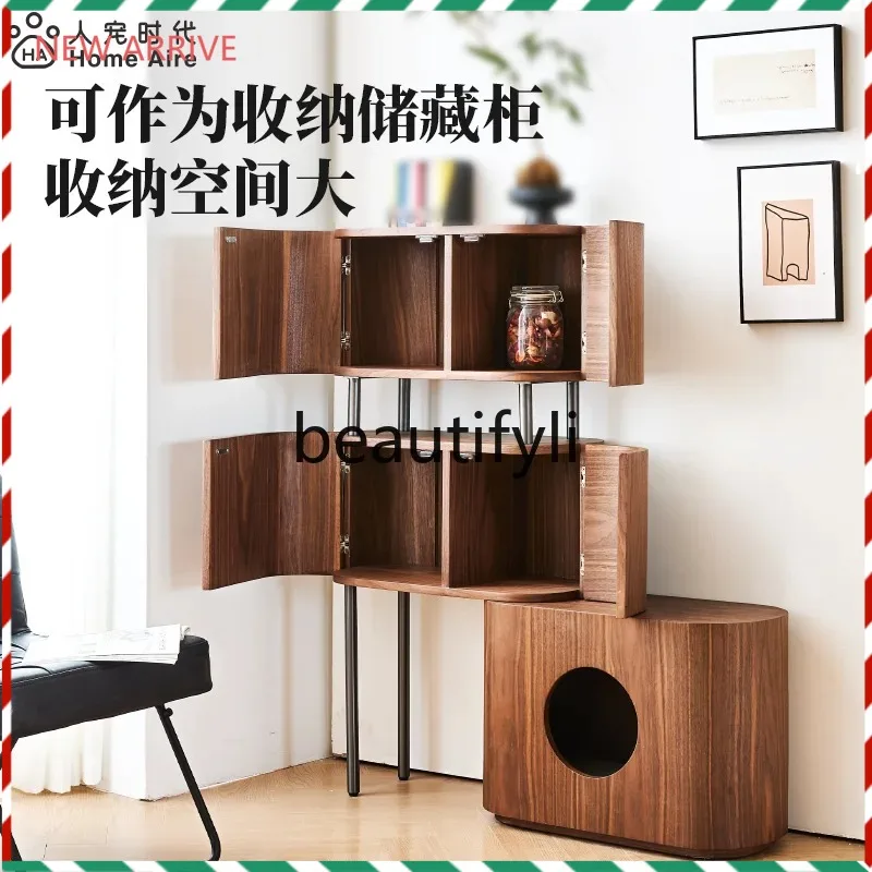 D2520 Multi-layer solid wood cat cabinet Multifunctional living room Bedroom storage cabinet Press door panel cabinet