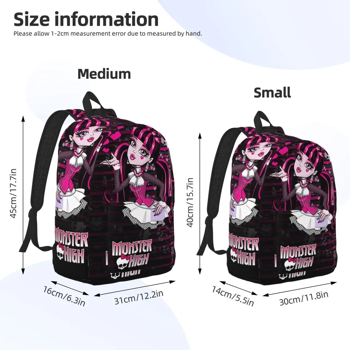 Monster High Anime Draculaura Fashion Backpack Durable Student Work Cartoon Funny Daypack for Men Women Laptop Shoulder Bag