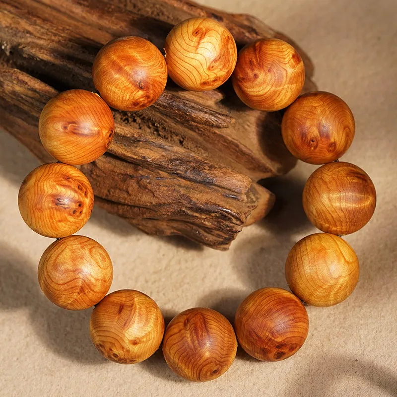 

Sichuan Thuja Wood Bracelet with Burrs Eye Grain Buddhist Prayer Beads for Men and Women Gifts
