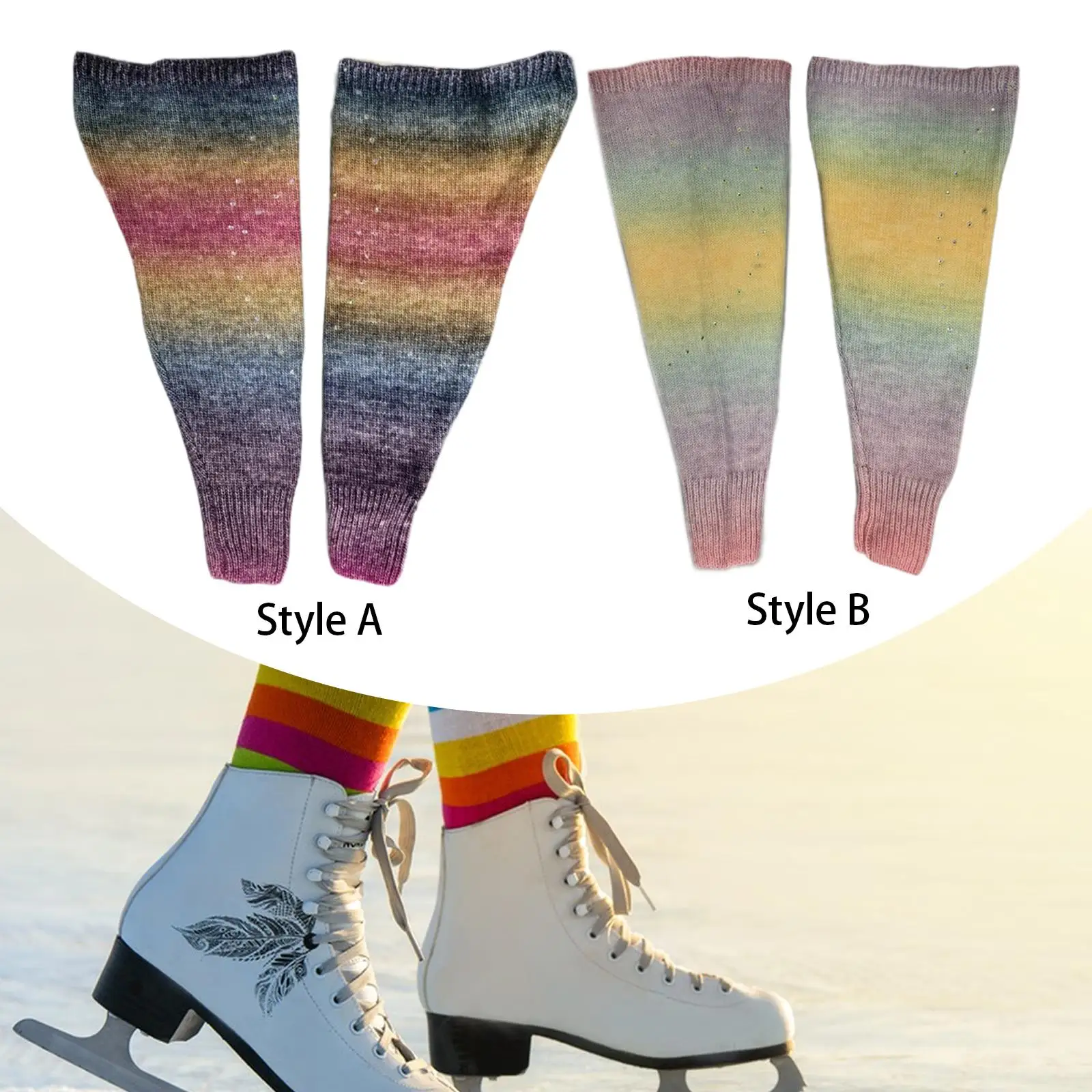 

Knitted Leg Warmers Ankle Cuff Socks for Figure Skating with Rhinestone Stream -Boot Socks Leg Sleeves for Women Girls