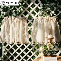 YOMDID French lace yarn semi-curtain short curtain loop non-punching Imitation linen kitchen half curtain drapes in living room