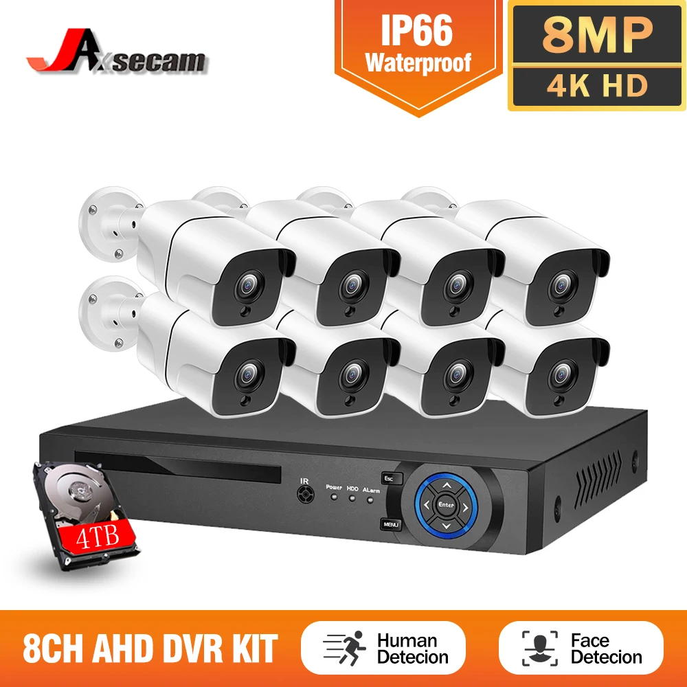 H.dissis-Kit de vidéosurveillance AHD DVR Ultra HD, système de vidéosurveillance, caméra de sécurité intérieure et extérieure, détection de visage, P2P, 8 canaux, 8MP, 4K