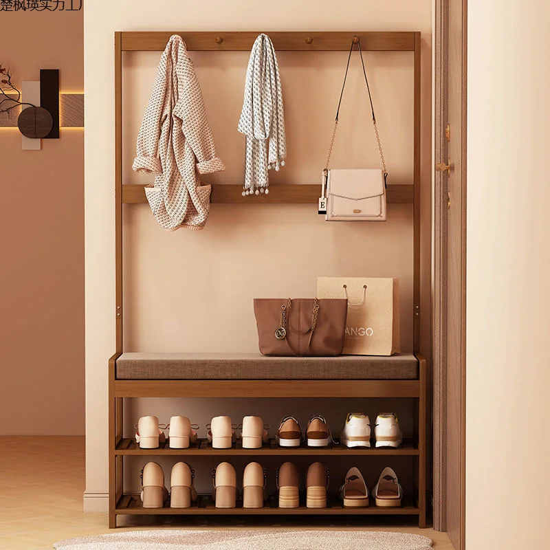 Coat Rack Entryway Floor Standing with Shoe Bench Clothes Hanger Shoe Storage Cabinet Organizer