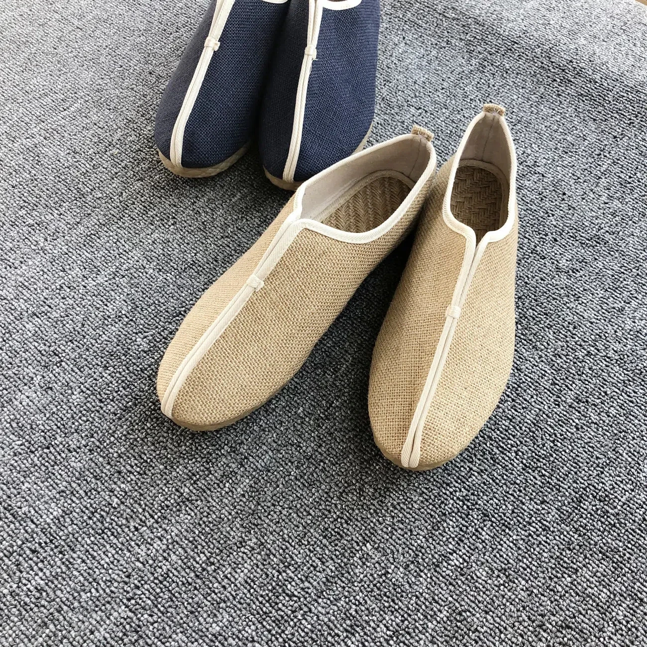 Chinese Style Men Linen Shoes Casual Male Breathable Shoes Men Fashion Men Loafers Driving Shoes Zen Kung Fu Tai Chi Shoes Solid