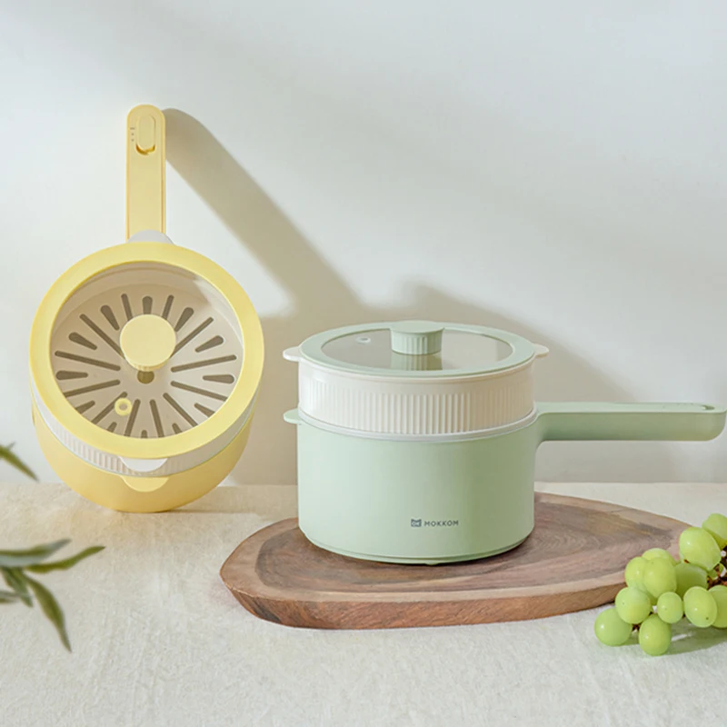 MOKKOM Elektrischer Kochtopf, 1,5 l, Multifunktionsherd, tragbarer Elektroherd, Hot Pot, elektrischer Dampfgarer, Bratpfanne, 220 V
