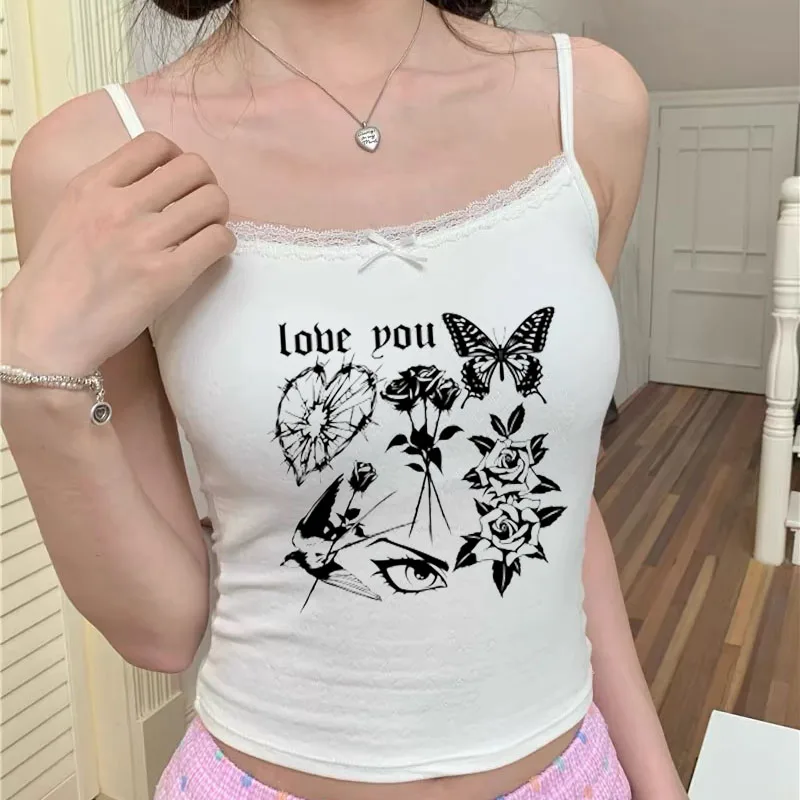 American Retro Camisole Hip Hop Print Women's Crop Top Summer Harajuku Street Y2k Sleeveless Top Sexy Tops for Women Fashion