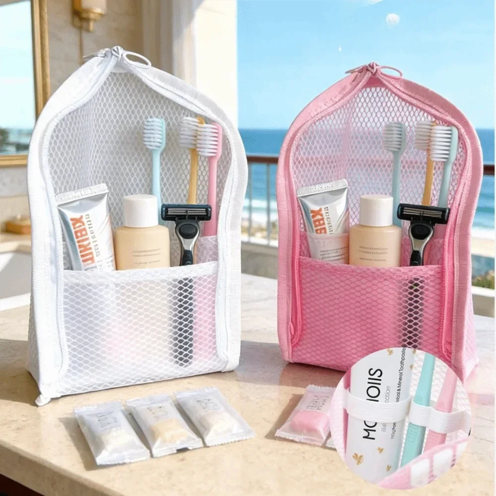 Large Capacity PVC Cosmetic Bag Waterproof Space Saving Toothbrush Toiletry Pouch Zipper Closure Vertical Design