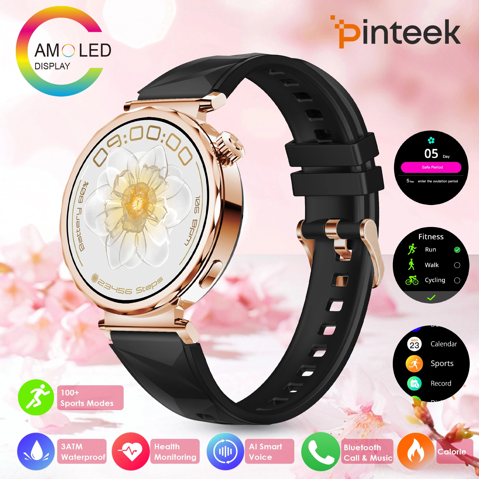 

Pinteek 2025 lady watch free shipping ,1.32 Amoled screen, health monitoring,100+sport modes,fitness watch for Android and IOS