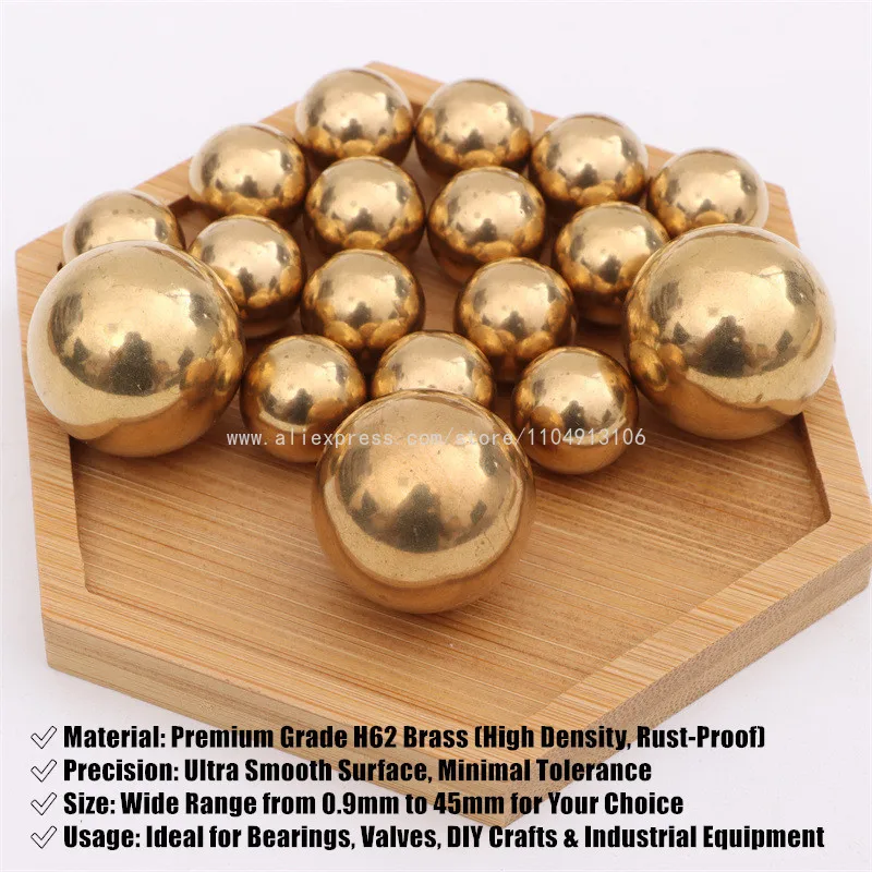 High Precision Solid H62 Brass Ball 0.9-45mm Smooth Polished Round Copper Bead Bearing Ball for Industrial Machinery DIY Crafts