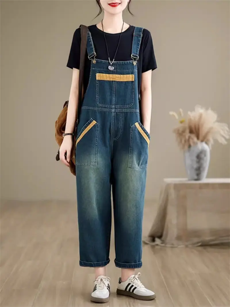 Macacão jeans feminino, cor combinando, solto, fino, calça com alça geral, moda de lazer, primavera, verão, K980, 2021