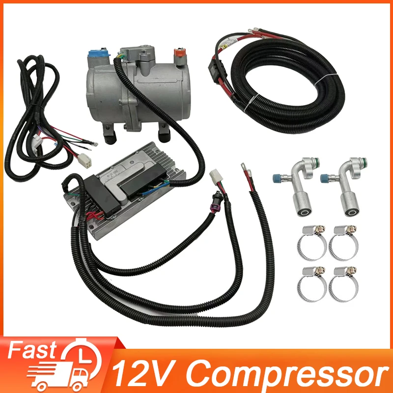 Aspligo 12V Electric Air Conditioning Compressor Set Air Conditioner Compressor A/C For Car Truck Bus Automotive Boat Tractor