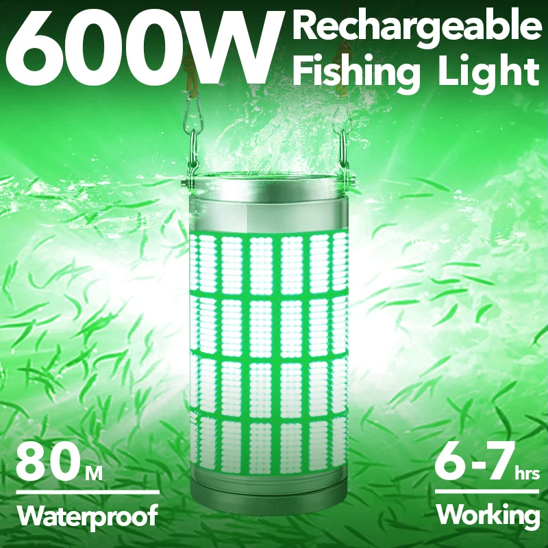 Rechargeable LED Underwater Squid Fishing Lamp 600W Green Blue White waterproof fishing Light for Sea fishing