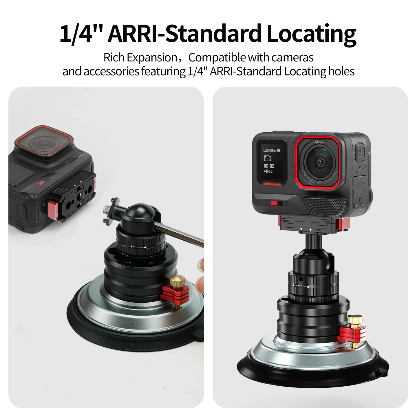 Mini-Kugelkopf, verstellbar, 1/4 Vakuumsaugnapfhalterung, 22 mm, 4 kg Tragkraft, für GoPro, Insta360, DJI 360II Action-Kamera, Glashalterung fürs Auto – Detail 5