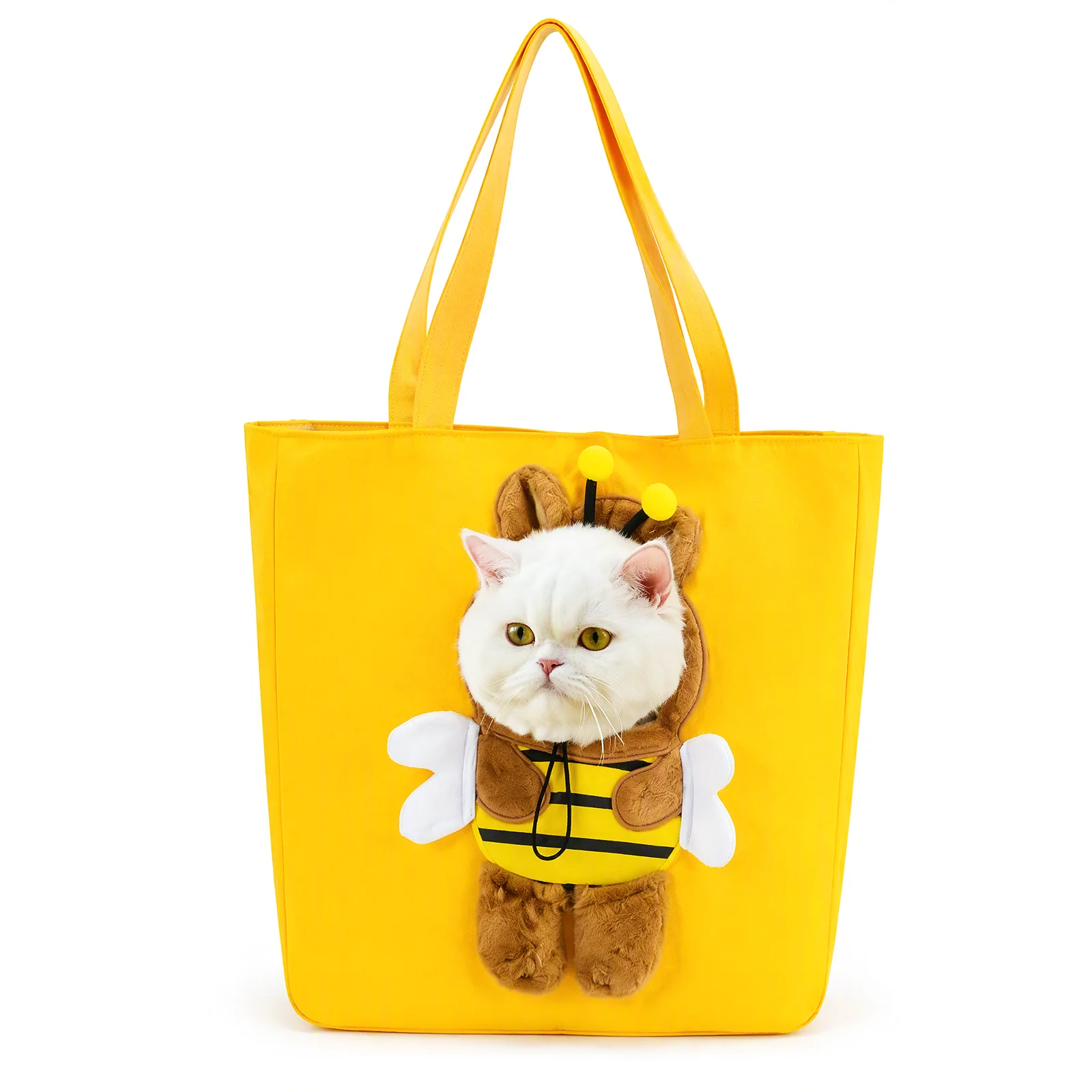 Adjustable Shoulder Strap Pet Carrier Bag Breathable Mesh Lining Zippered Canvas Travel Tote