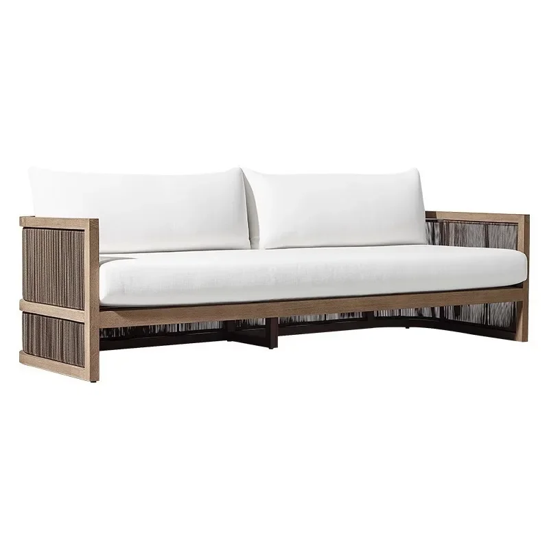 Teak outdoor courtyard sofa coffee table combination, outdoor aluminum alloy garden dining chair