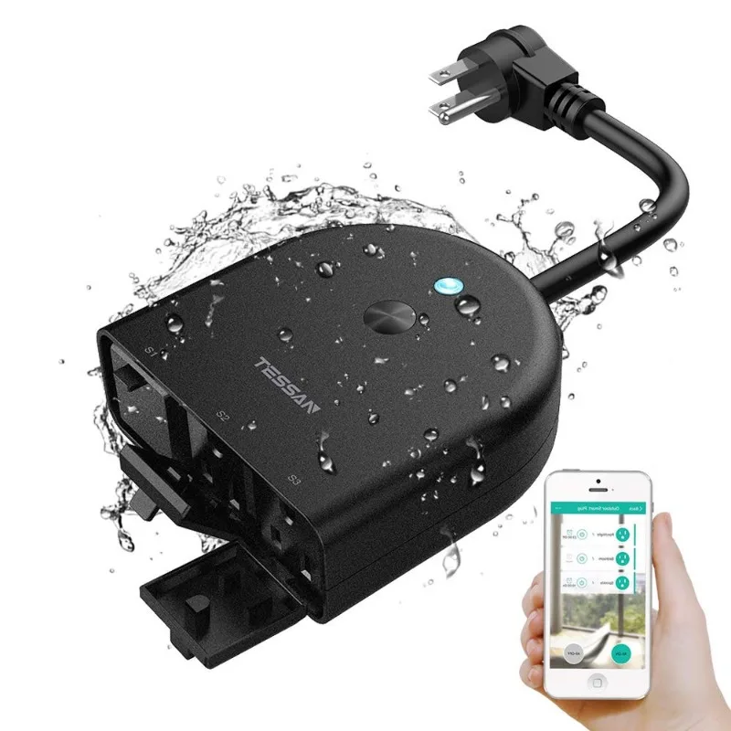 Outdoor Smart Plug Waterproof, WiFi Smart Outlet Switch with 3 Individual Sockets Work with Alexa Echo Google Home