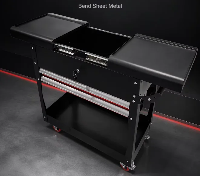 a forMobile Rolling Tool Cart With Flip Top Lid  2 Drawers, Lockable Metal Tool Trolley Heavy Duty Workshop Tool Storage Cabinet