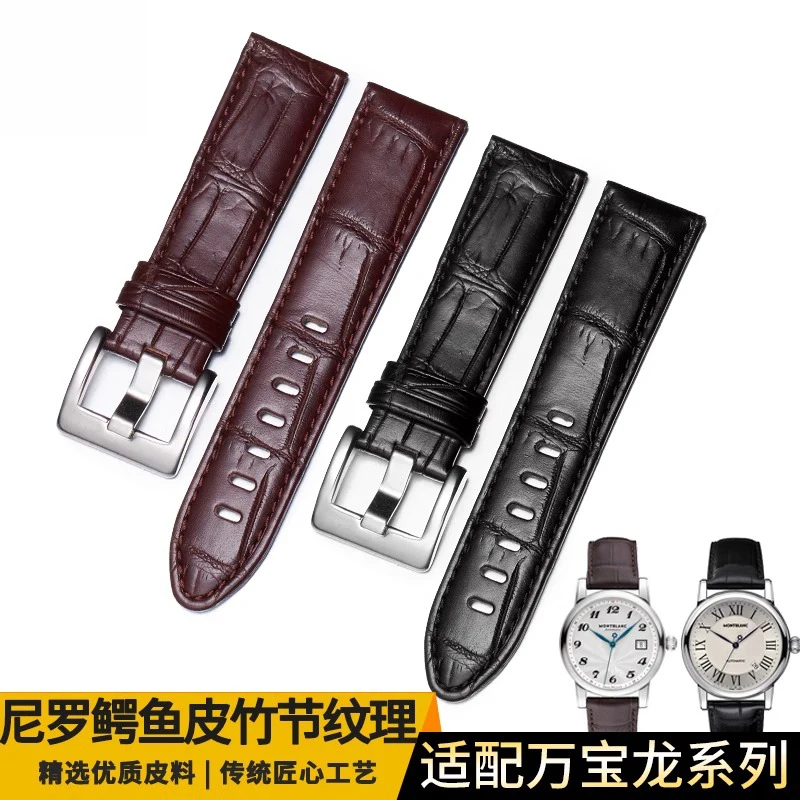 FUYIJIA Men Handmade Crocodile Skin Watchbands M-ONTBLANC 1858 Original Style Strap 20MM 22MM Pin Buckle Genuine Alligator Belt