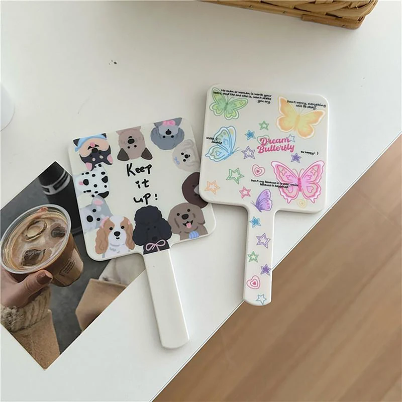 Cartoon Pattern Printing Handheld Vanity Mirror Makeup Mirror Women Cute Girls Small Vanity Hand Mirror Compact Mirror