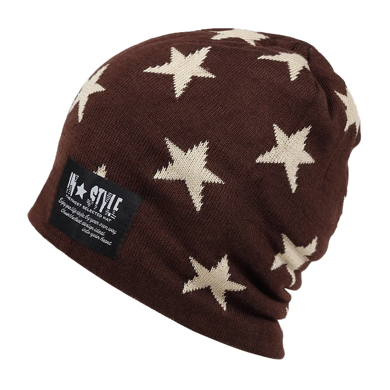 Fashion five-pointed star style wool hat fashion new autumn and winter thick knit hats outdoor windproof warm caps