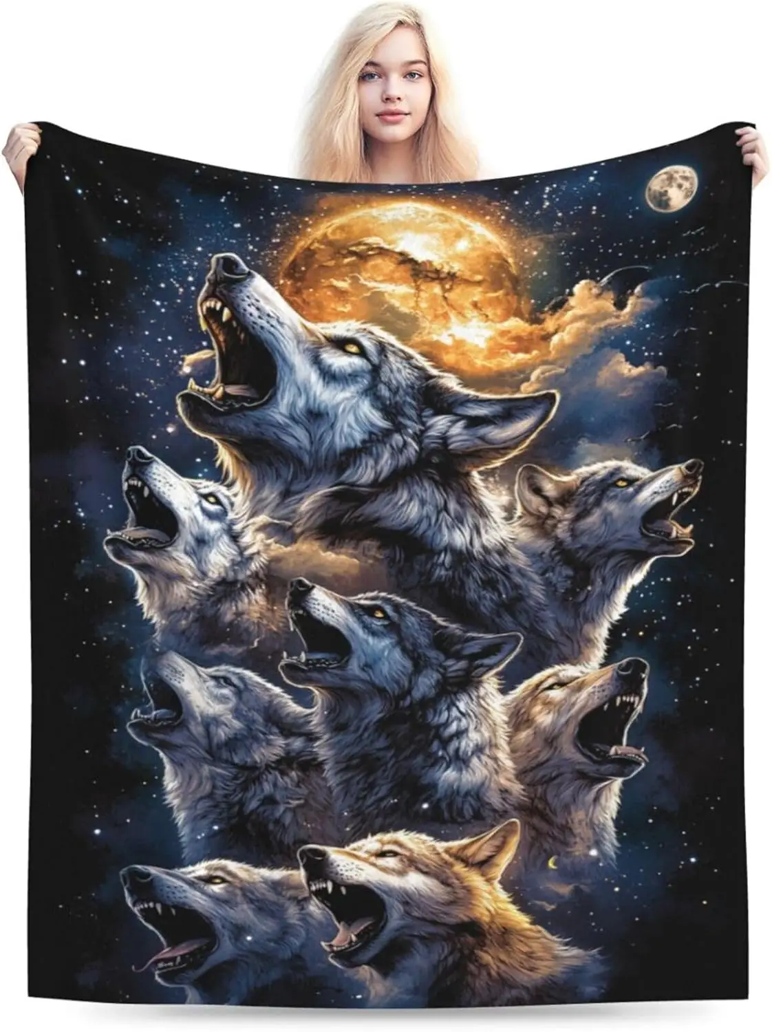 VIKAMA Coperta con lupo Coperta stampata con lupi, adatta per la decorazione del divano letto, morbida e confortevole, calda coperta da letto