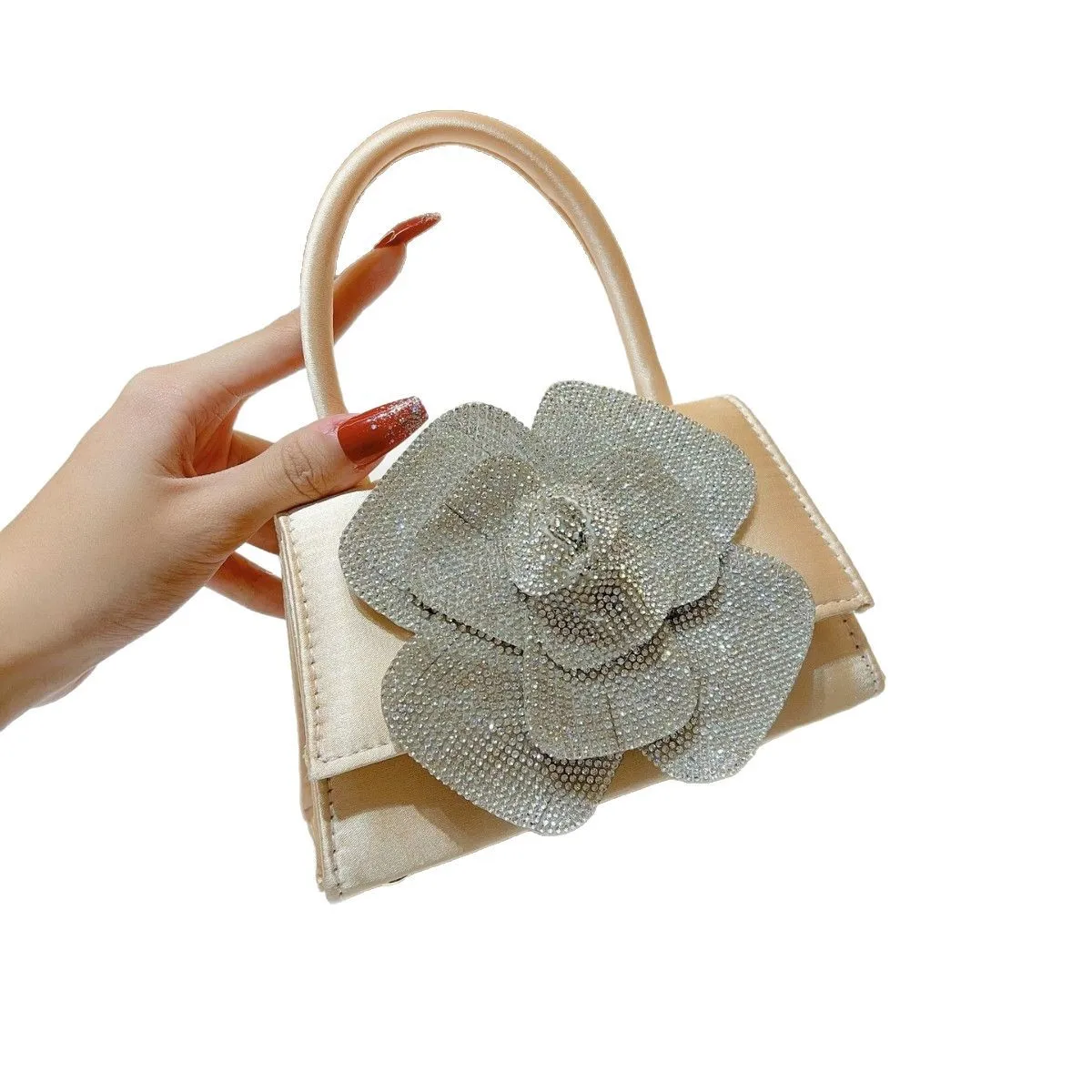 

Luxury Rhinestone Pearl Handbag - Diamond Rose Crossbody, Shiny Celebrity Dinner Purse, Fashion Women's Clutch Luxury Handbags