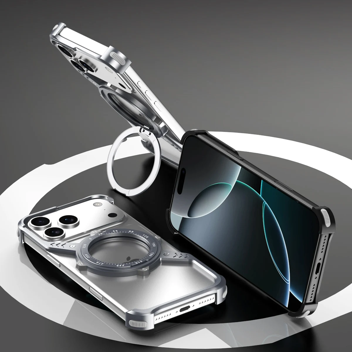 

New S-Shaped Gear Magnetic Case for iPhone 17 Pro Max/17/17 Pro, Compass Kickstand, Borderless Bare Feel, Shockproof