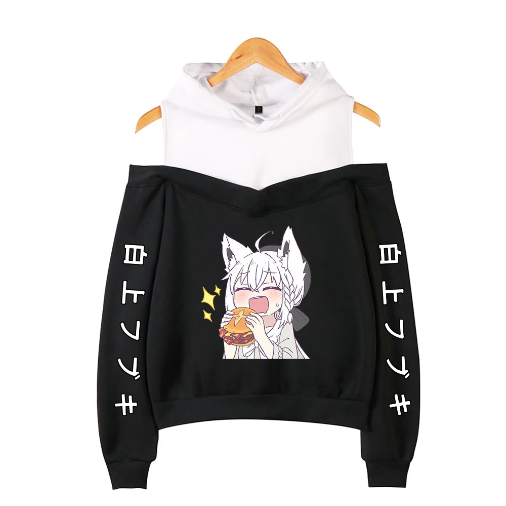 2022 Shirakami Fubuki Autumn hooded long-sleeved off-shoulder all-match casual print pattern Harajuku college kawaii Clothes