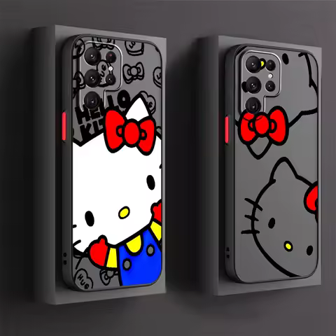 Hello Kitty Cartoon Cute Frosted Translucent For Samsung Galaxy S24 S23 S22 S21 S20 FE S10 S9 S8 Plus Ultra Pro 5G Cover