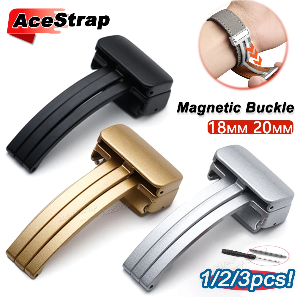 New 1/2/3pcs 18mm 20mm Metal Watch Buckle Magnetic Folding Buckles for Leather Silicone Watch Strap Clasp Replacement Universal