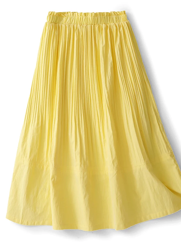 Yellow Goose Half-length Skirt with Wood Grain  A-line High-waist Slimming Summer Women's Gown Gentle Fashion Trend
