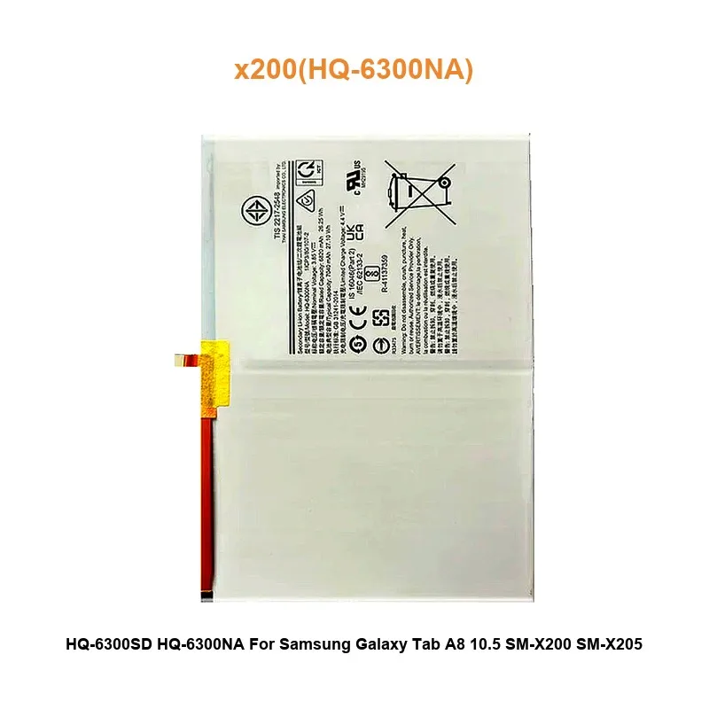 

x200 (HQ-6300NA) Аккумулятор для планшета Samsung Galaxy Tab A8 10,5 SM-X200 SM-X205 HQ-6300SD HQ-6300NA 7040 мАч Высокое качество